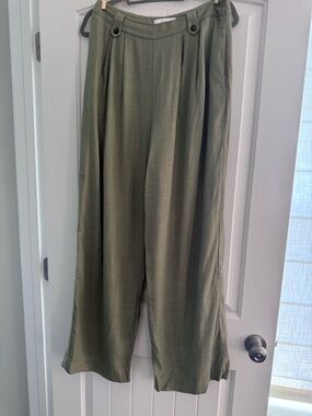CeCe Light Olive Linen-Blend Pants